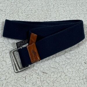 Polo Ralph Lauren Adjustable Belt Navy Blue Cloth Leather Trim Golf